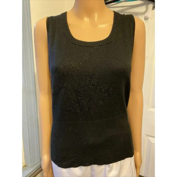 MaxEdition Womens L Silk Cashmere Blend Luxurious Black Sleeveless Tank Top Knit - Picture 7 of 9